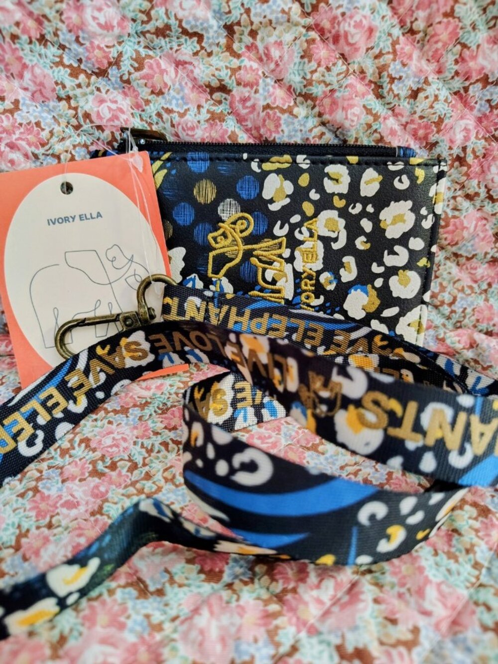 NWT Ivory Ella leopard print lanyard wallet ID Holder